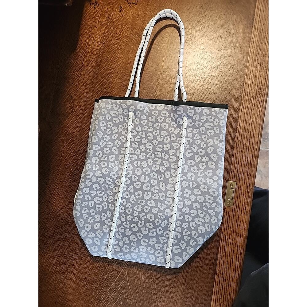 Leopard Print Gray Collapsable Tote/ Beach Bag